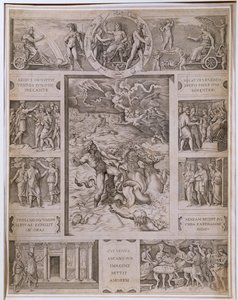 Quos Ego、Neptune Calming the Storm、Virgilの「Aeneid」からのさらなるシーンを示す境界線、Marcantonio Raimondi（1480-1534）c.1515-16による彫刻 作： Raffaello Sanzio Raphael